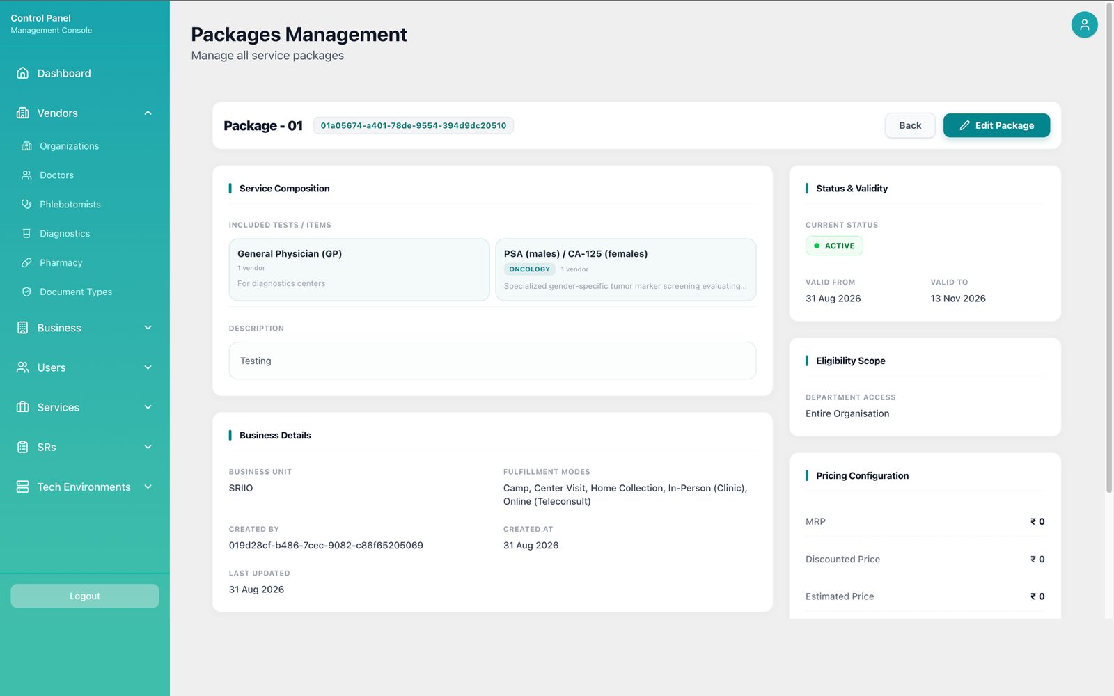 Control Panel — desktop view