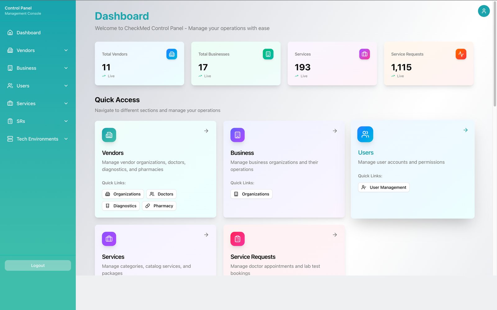 Control Panel — desktop view